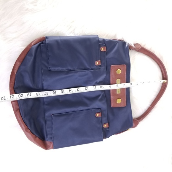Adrienne Vittadini Navy Blue Nylon Handbag Brown - Picture 5 of 6